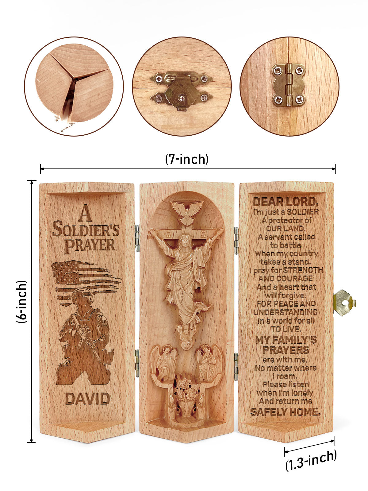 A Soldier's Prayer - Personalized Openable Wooden Cylinder Sculpture of Jesus Christ CVSH08