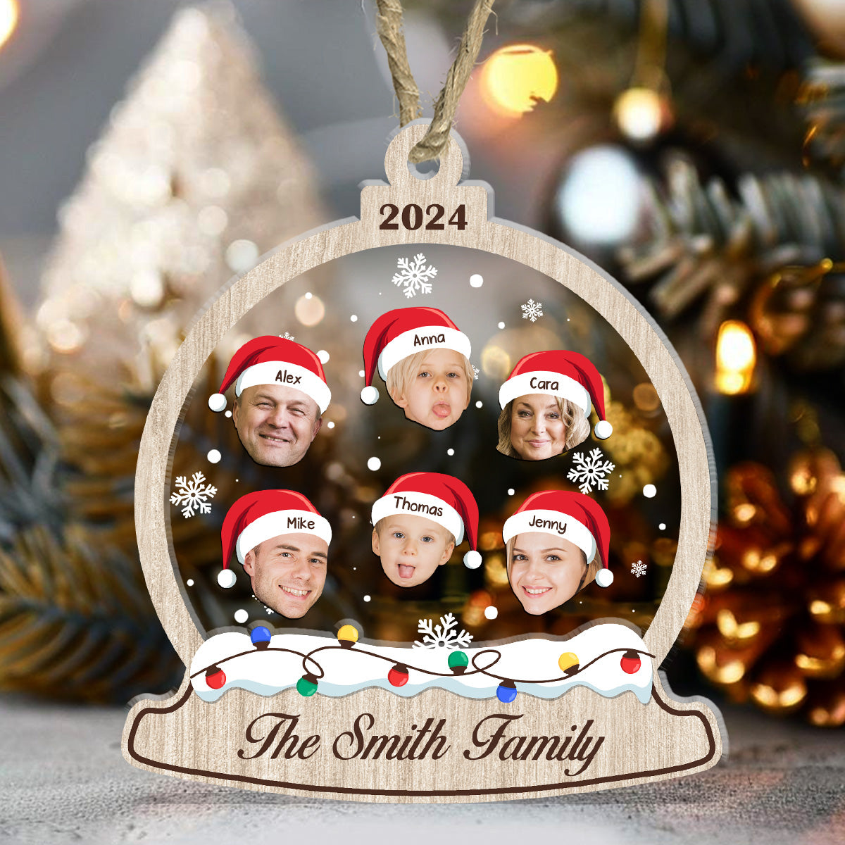 Family In Snow Globe - Personalized 3 Layered Christmas Shaker Ornament FCCSOLETN2489D