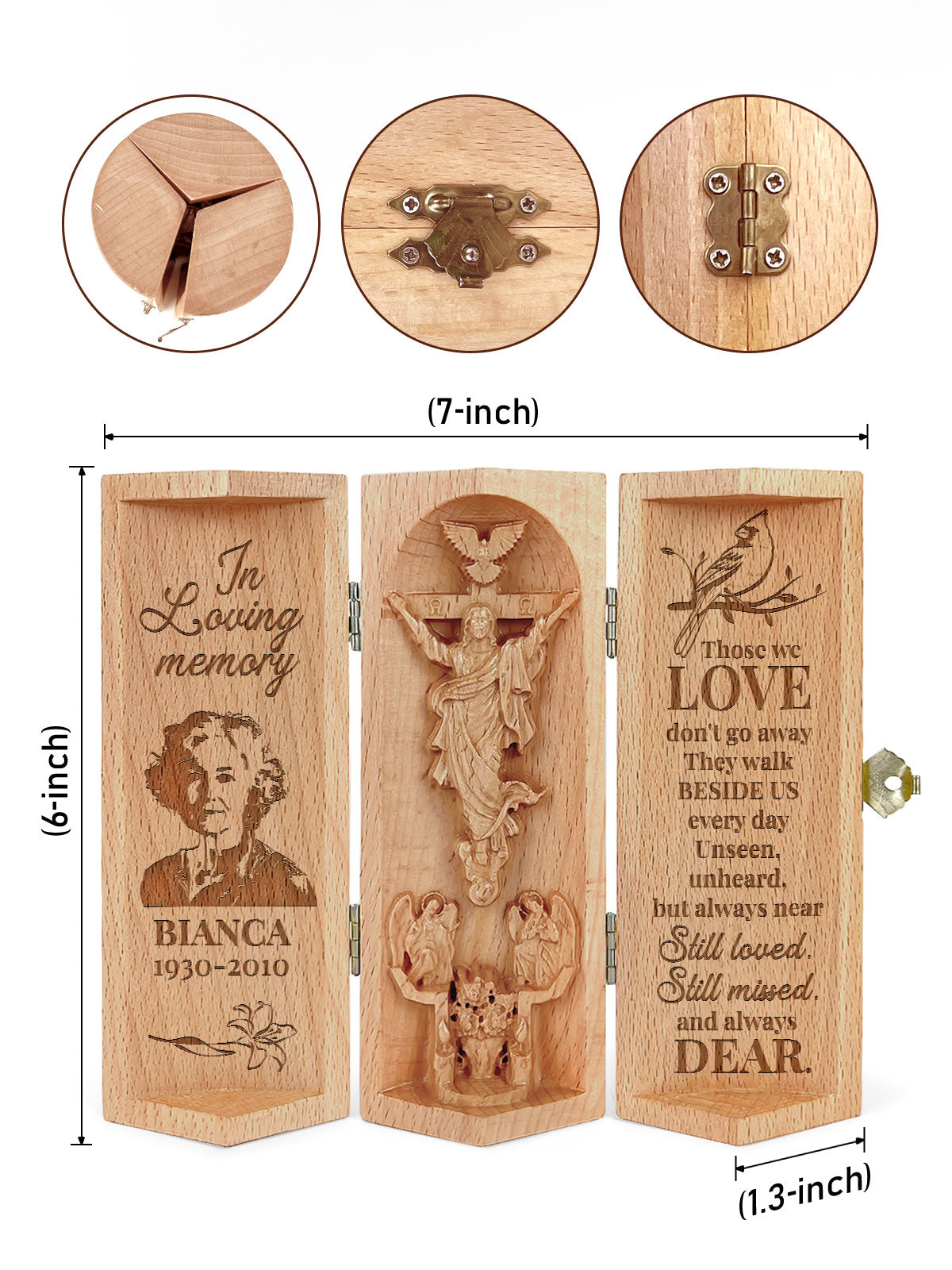 In Loving Memory - Personalized Openable Wooden Cylinder Sculpture of Jesus Christ CVSH04