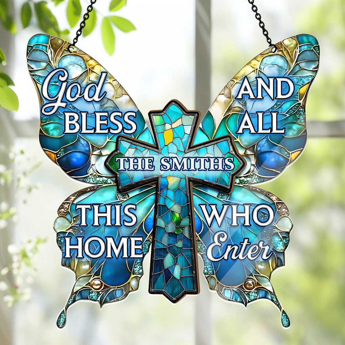 God Bless This Home - Personalized Window Hanging Suncatcher