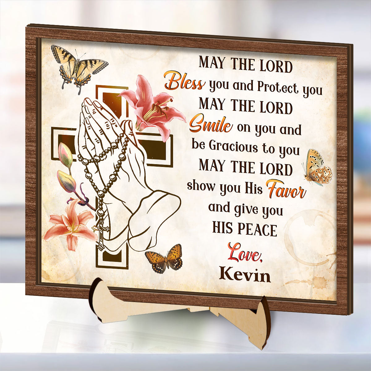 May The Lord Bless You - Personalized 2-Layered Wooden Plaque