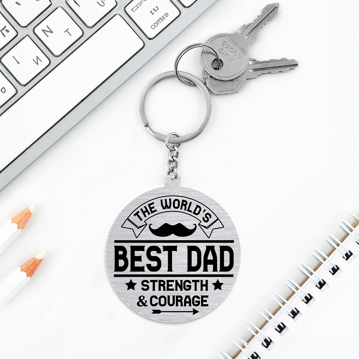 The World's Best Dad Strength And Courage - Personalized Acrylic Keychain FCKCM1061