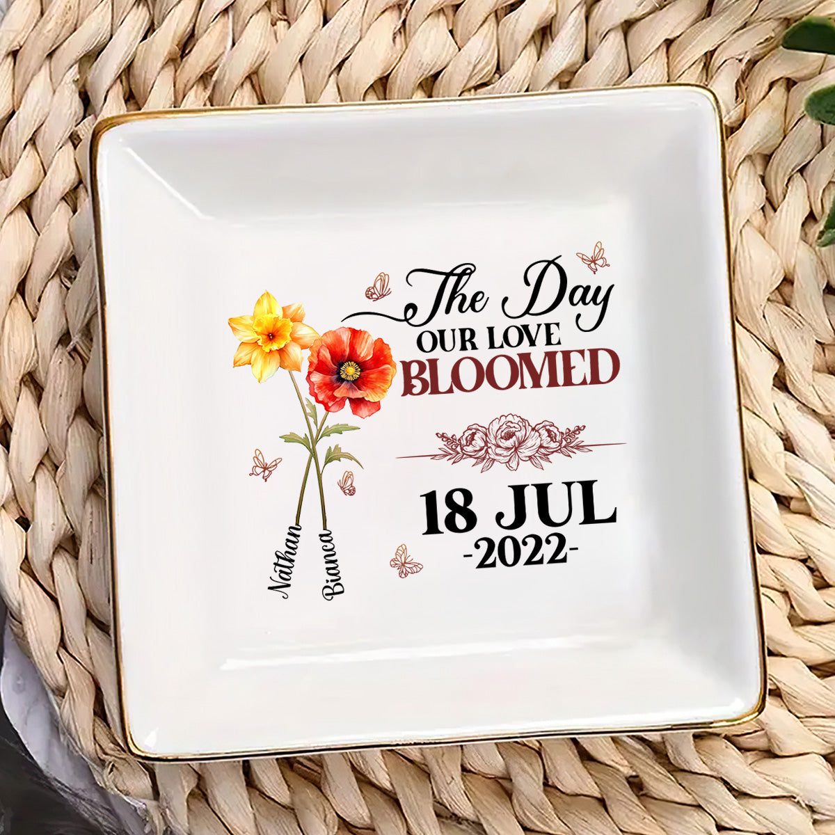 Our Love Bloomed Birth Flowers - Personalized Jewelry Dish