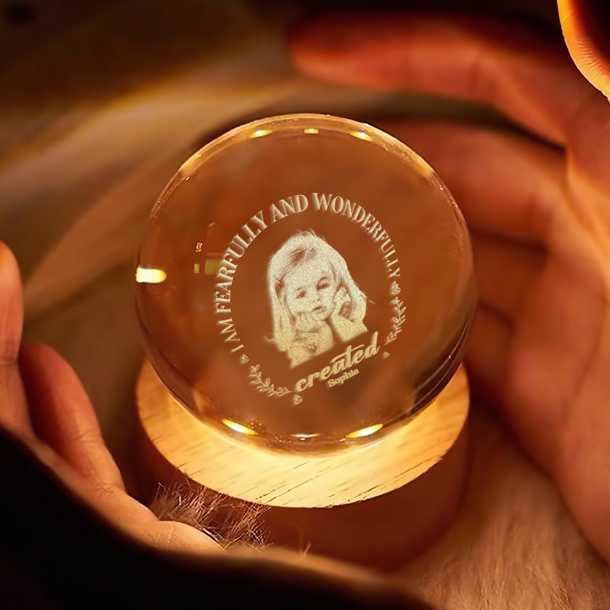 I Am Fearfully And Wonderfully Created - Personalized Wooden Base Crystal Lamp
