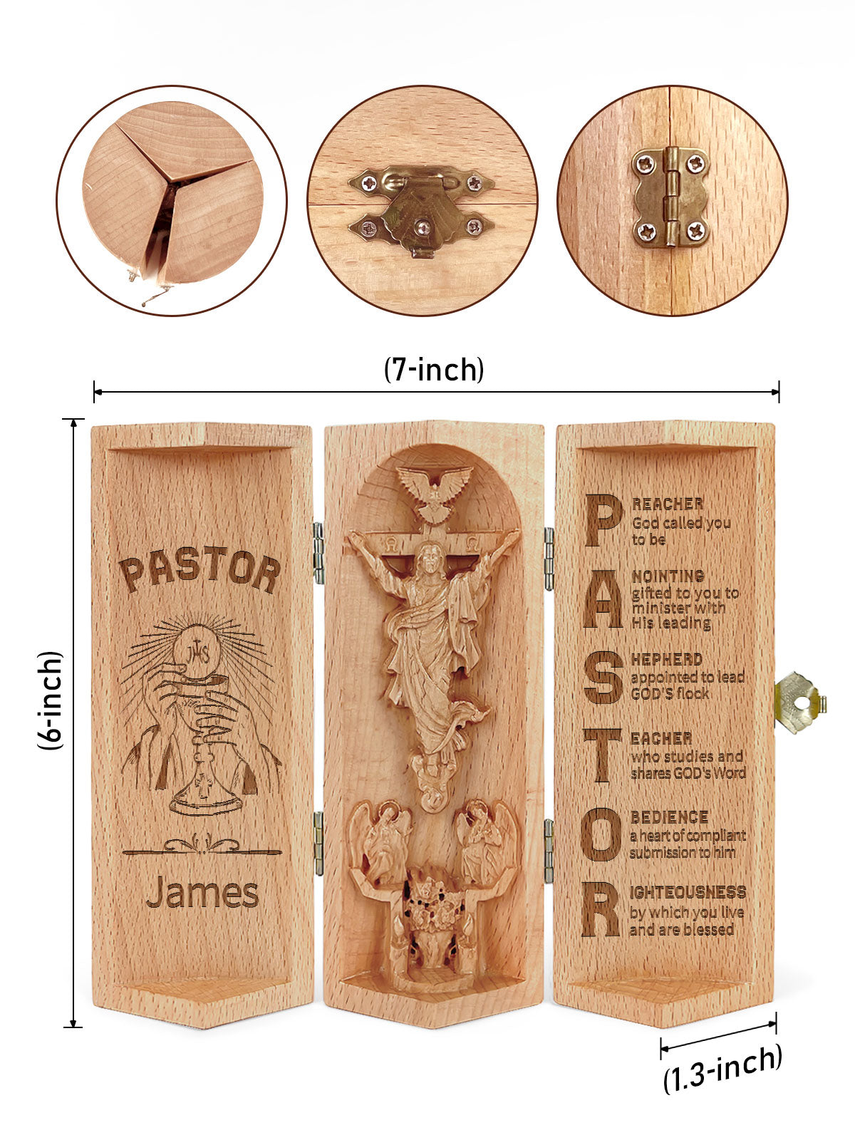 Prayer For Pastors - Personalized Openable Wooden Cylinder Sculpture of Jesus Christ CVSM30