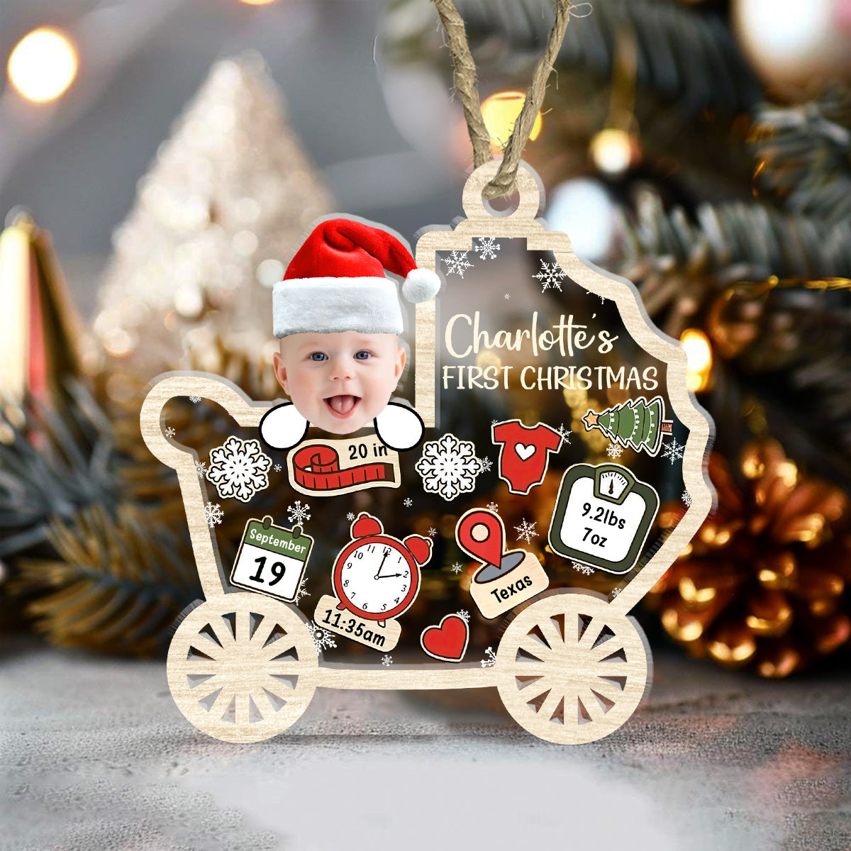 Custom Photo Baby First Christmas - Personalized 3 Layered Christmas Shaker Ornament FCCSOLETN2164M