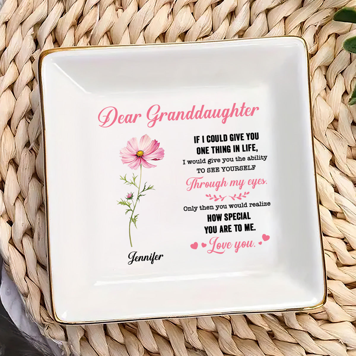 Gift To Daughter, Granddaughter Birth Month Flowers - Personalized Jewelry Dish FCJDLETN2336TA