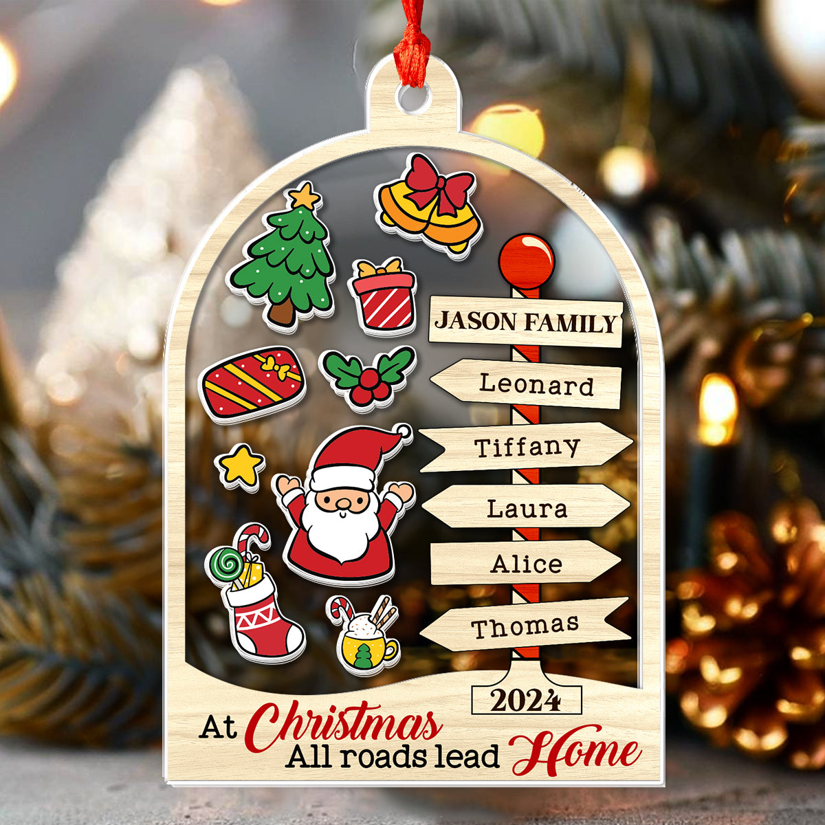 At Christmas, All Roads Lead Home - Personalized 3 Layered Christmas Shaker Ornament