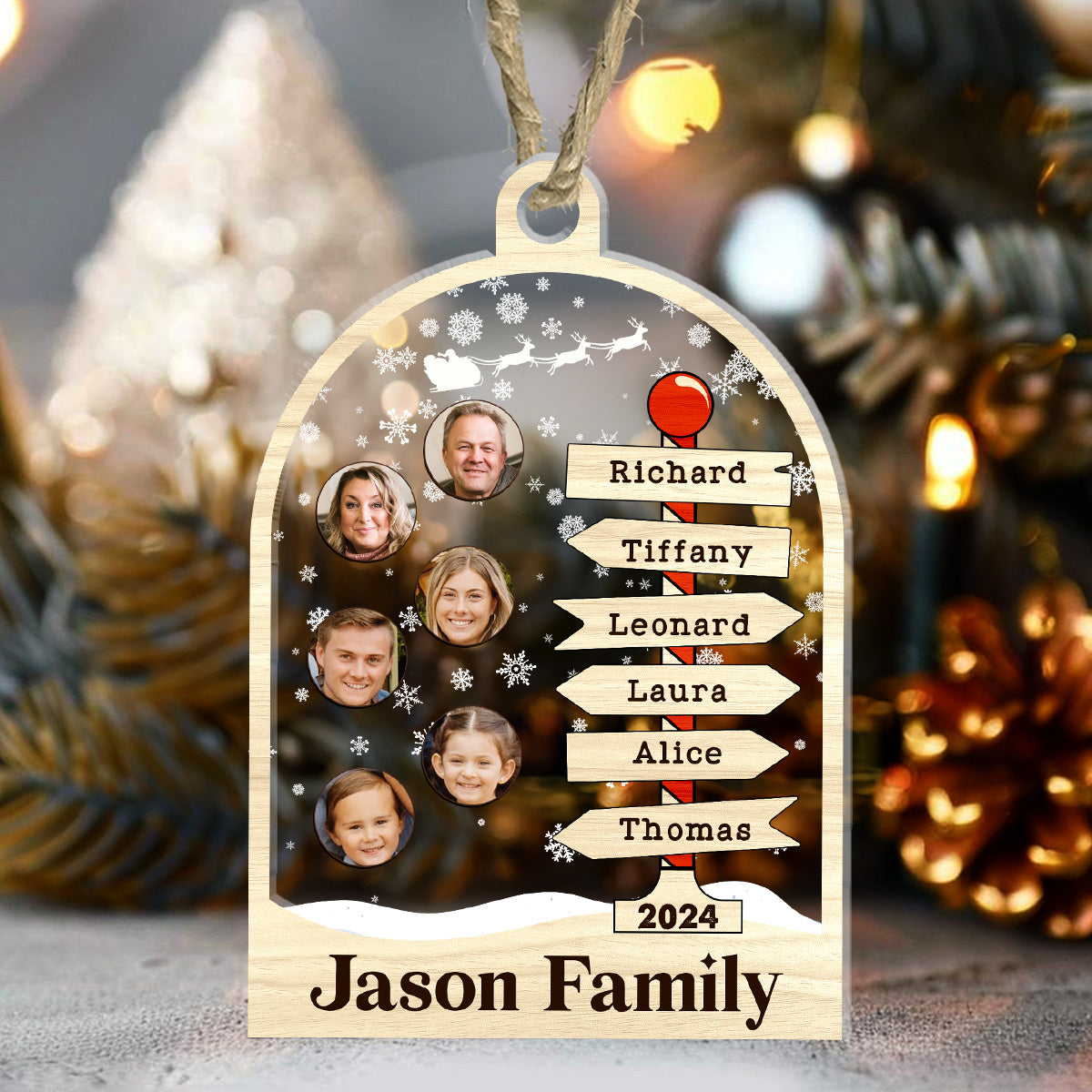 Family Direction Sign - Personalized 3 Layered Christmas Shaker Ornament FCCSOLETN2502T
