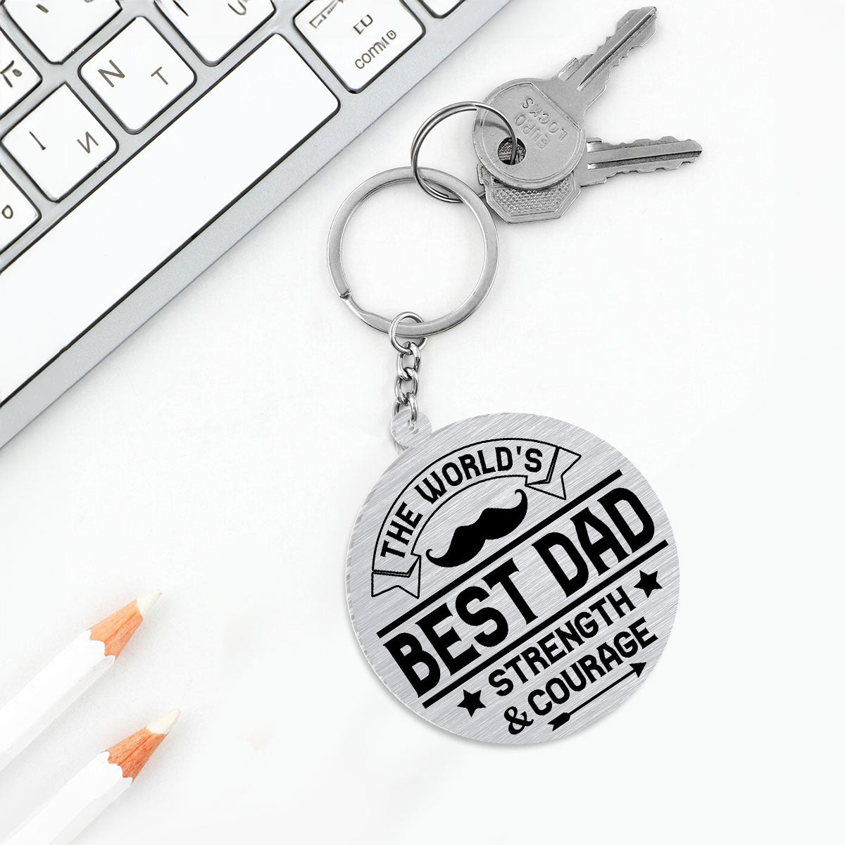 The World's Best Dad Strength And Courage - Personalized Acrylic Keychain FCKCM1061