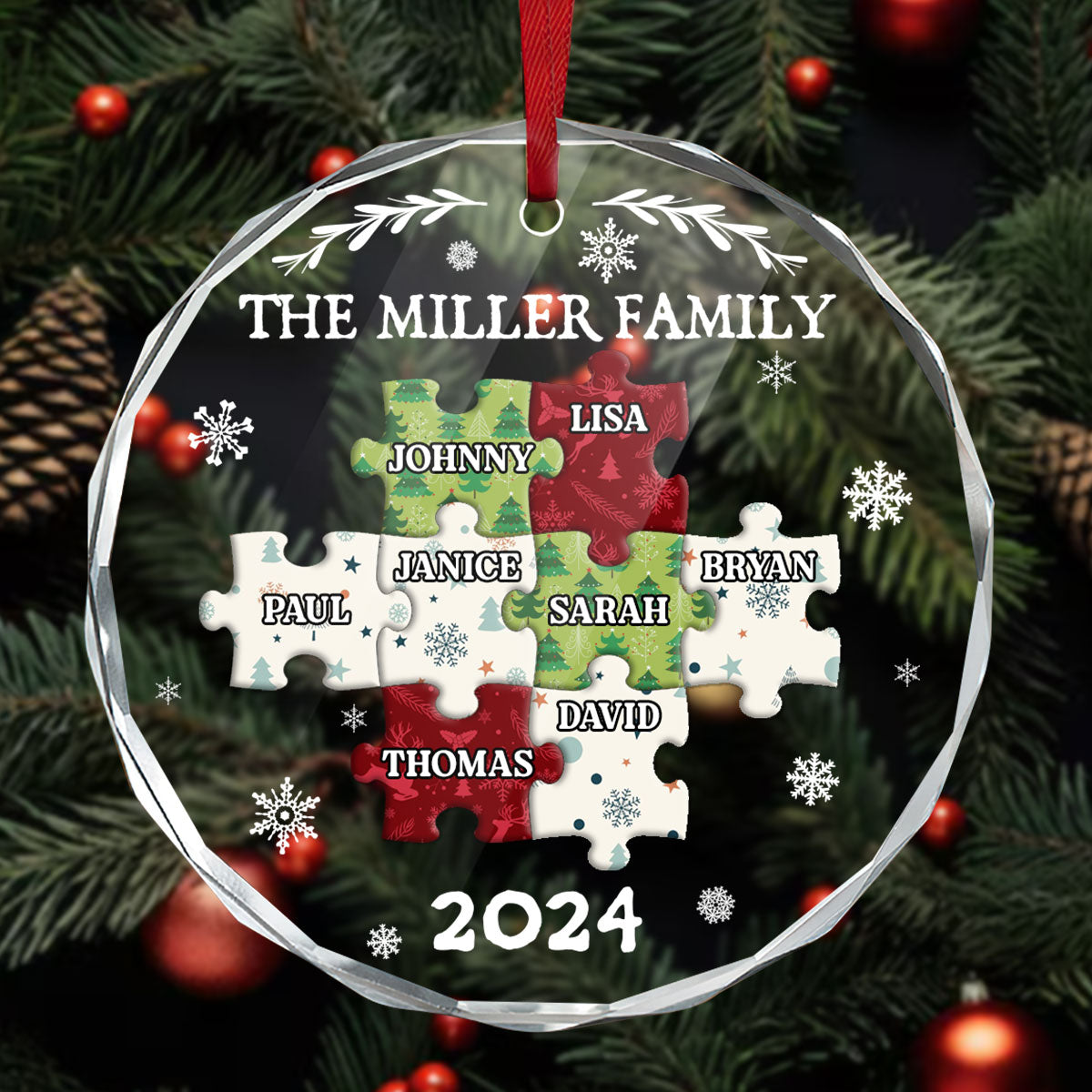 Family Puzzle - Personalized Custom Glass Ornament FCURGOPLEHA2598T