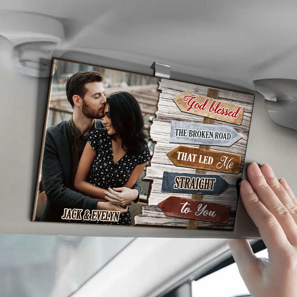 God Blessed The Broken Road Couple - Personalized Car Visor Clip