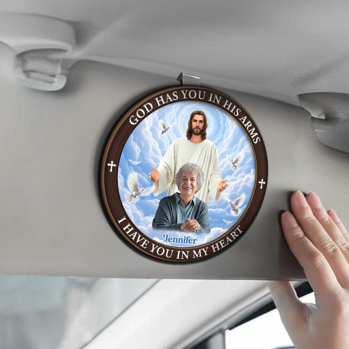 Safe In The Arms Of Jesus - Personalized Car Visor Clip