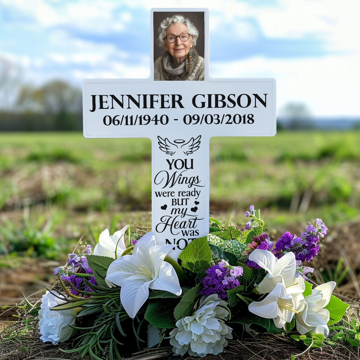 Personalized Solar Powered Lighted White Cross | Memorial Quotes For Christian SPLWCH01-09