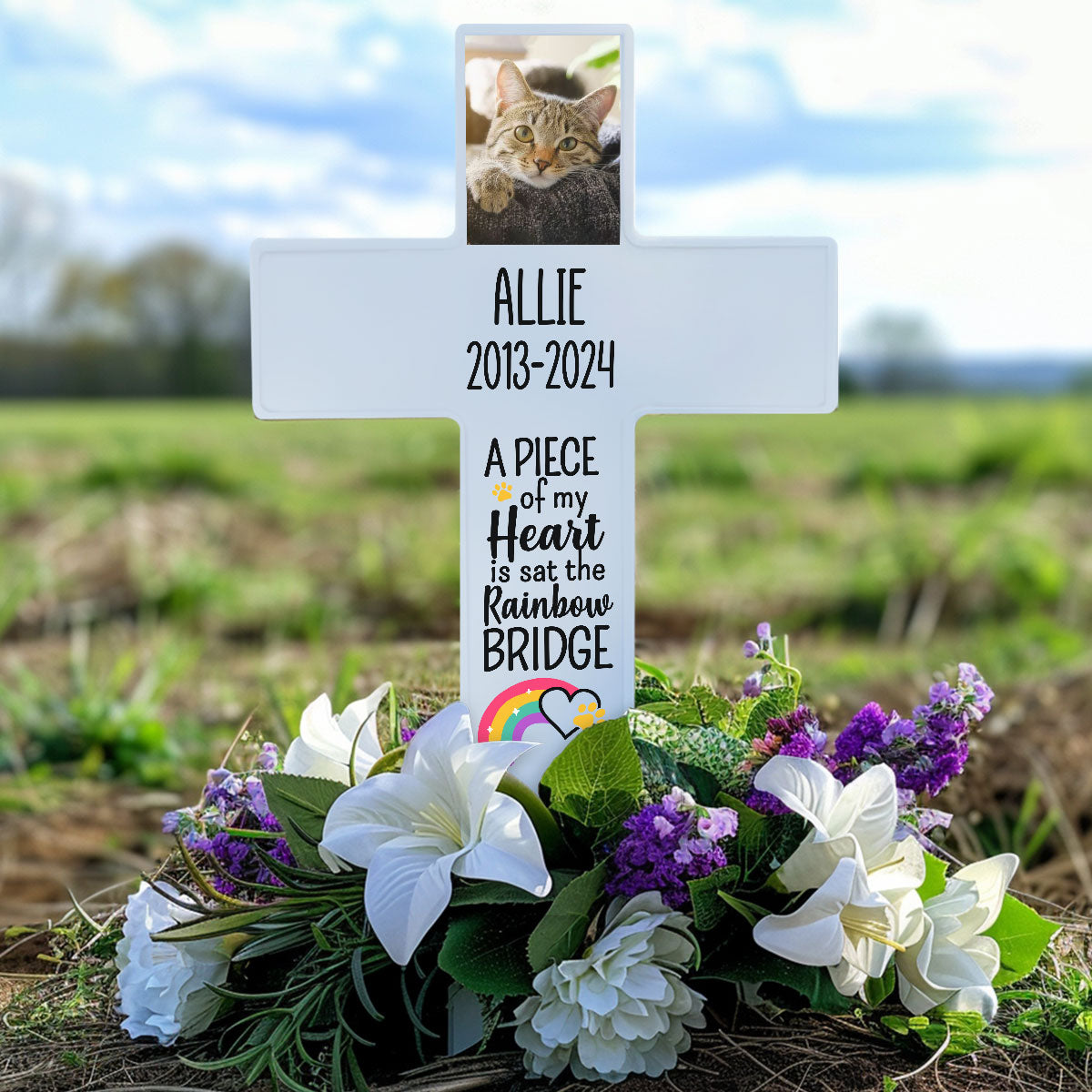 Personalized Solar Powered Lighted White Cross | Memorial Quotes For Beloved Pets SPLWCH10-15