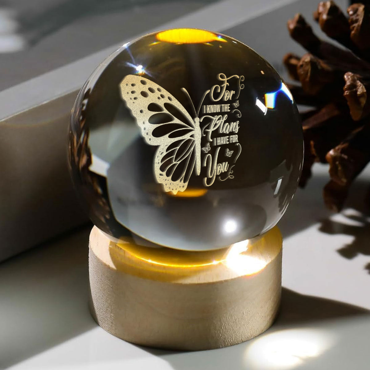 For I Know The Plans - Wooden Base Crystal Lamp
