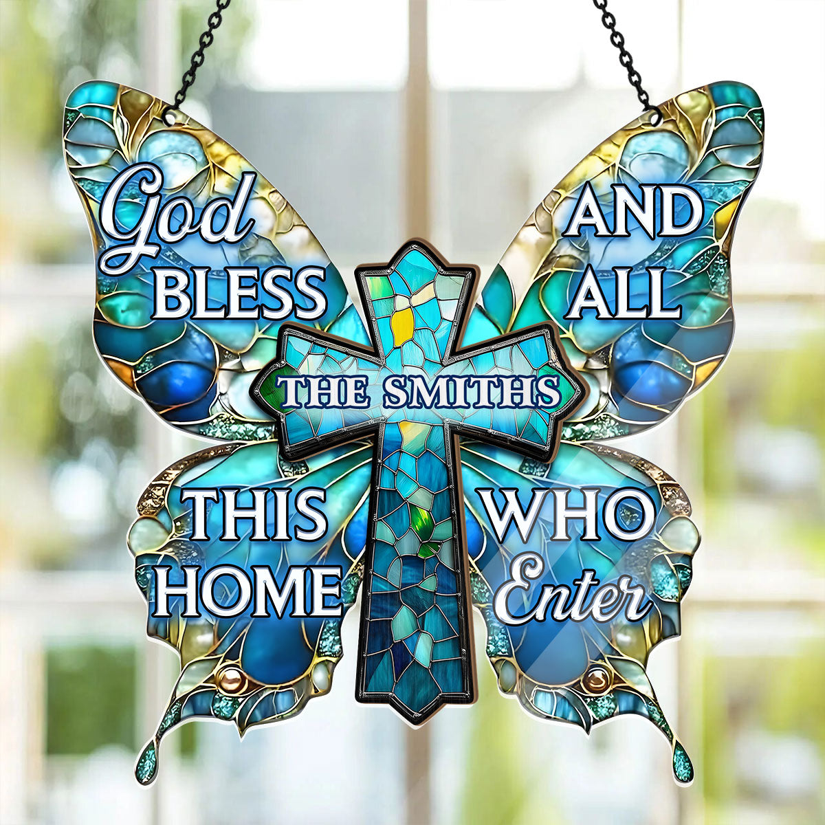 God Bless This Home - Personalized Window Hanging Suncatcher