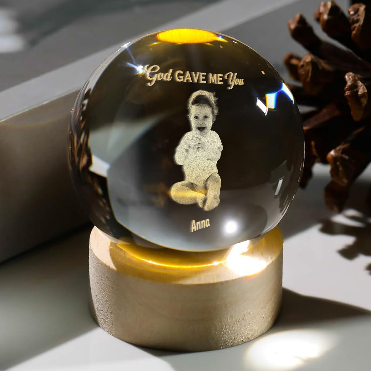 God Gave Me You Baby - Personalized Wooden Base Crystal Lamp