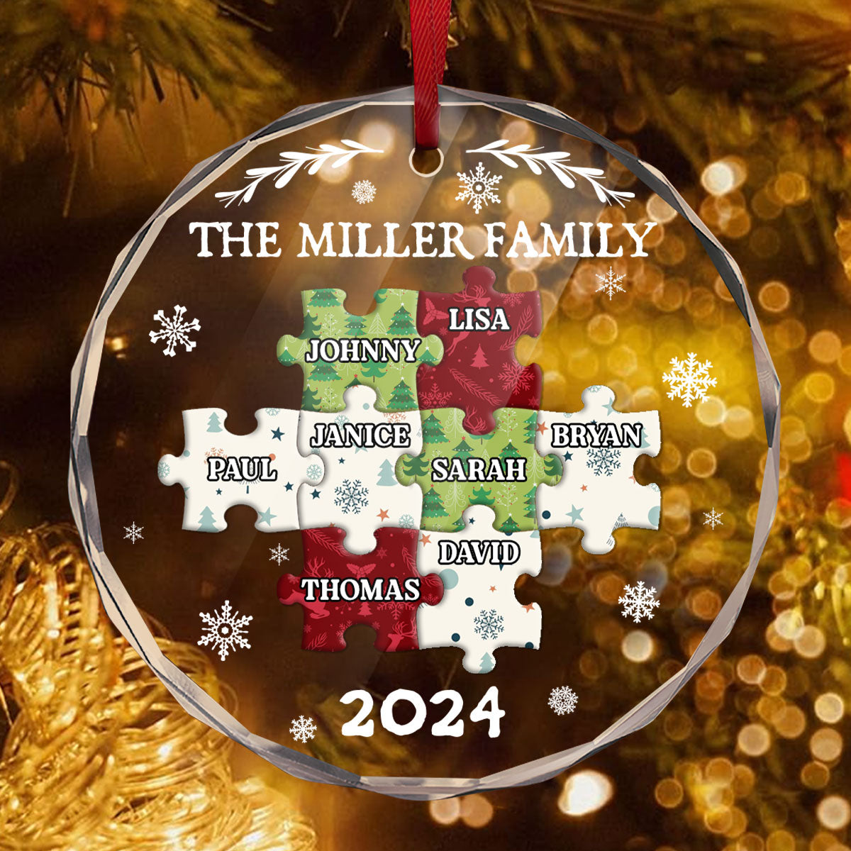 Family Puzzle - Personalized Custom Glass Ornament FCURGOPLEHA2598T