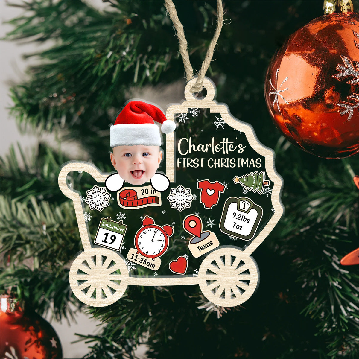 Custom Photo Baby First Christmas - Personalized 3 Layered Christmas Shaker Ornament FCCSOLETN2164M