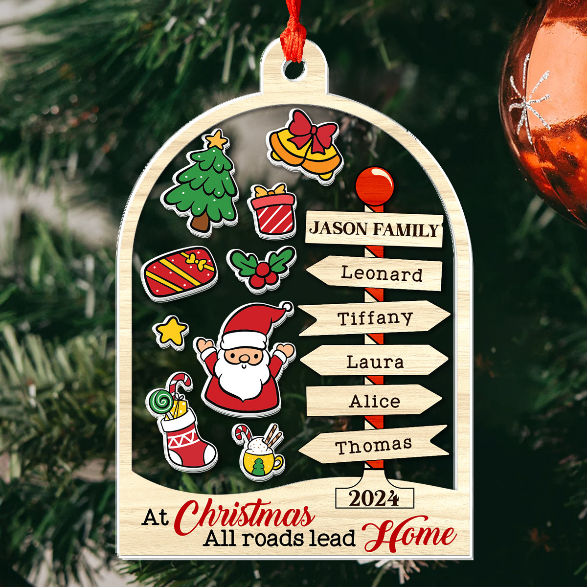 At Christmas, All Roads Lead Home - Personalized 3 Layered Christmas Shaker Ornament