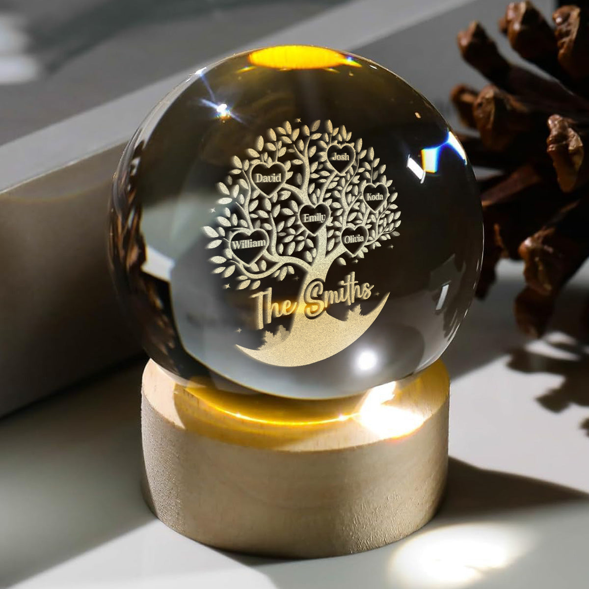 Family Tree - Personalized Wooden Base Crystal Lamp