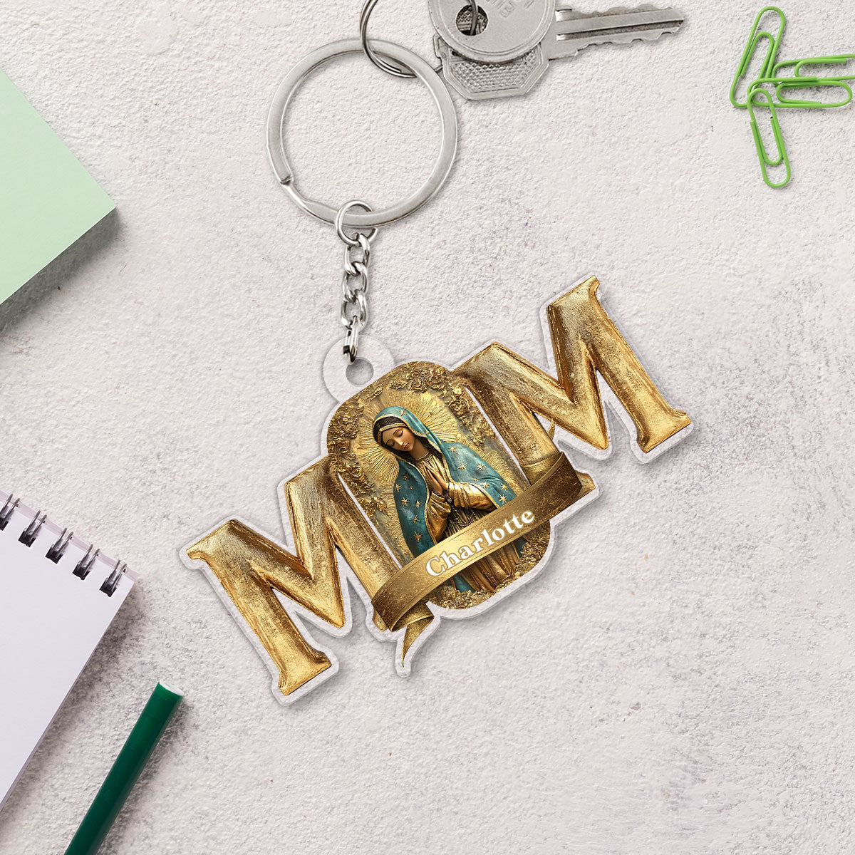 Faith Love Love Mother Mary - Personalized Acrylic Keychain