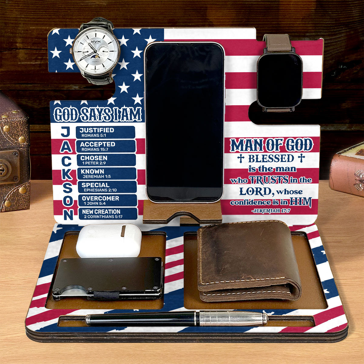 Blessed Is The Man - Personalized Wooden Docking Station