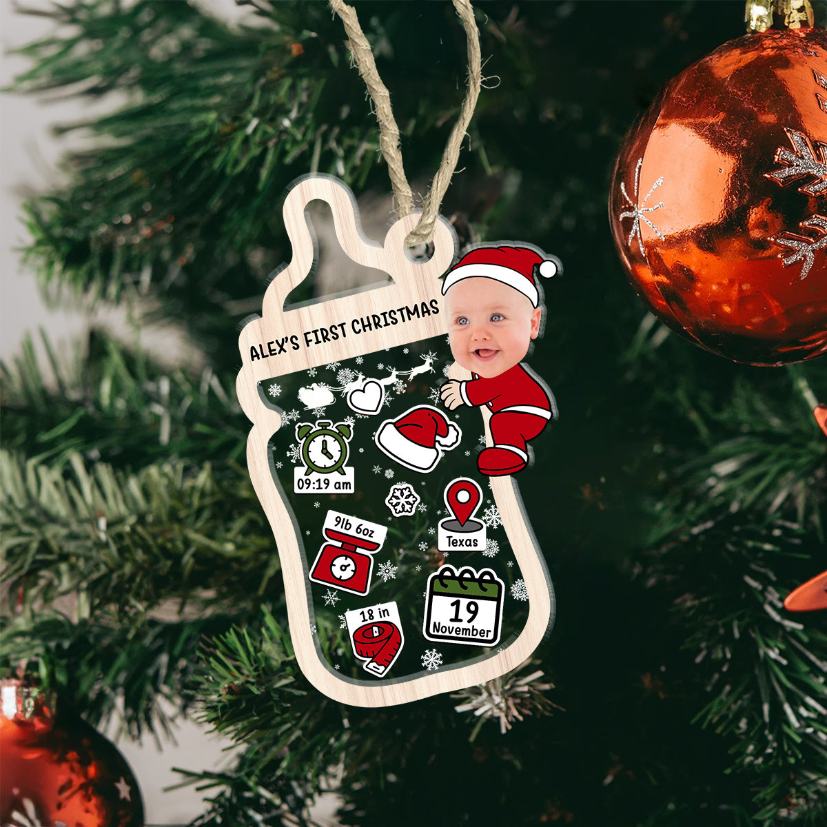 Cute Baby's First Christmas - Personalized 3 Layered Christmas Shaker Ornament FCCSOLETN2174TA