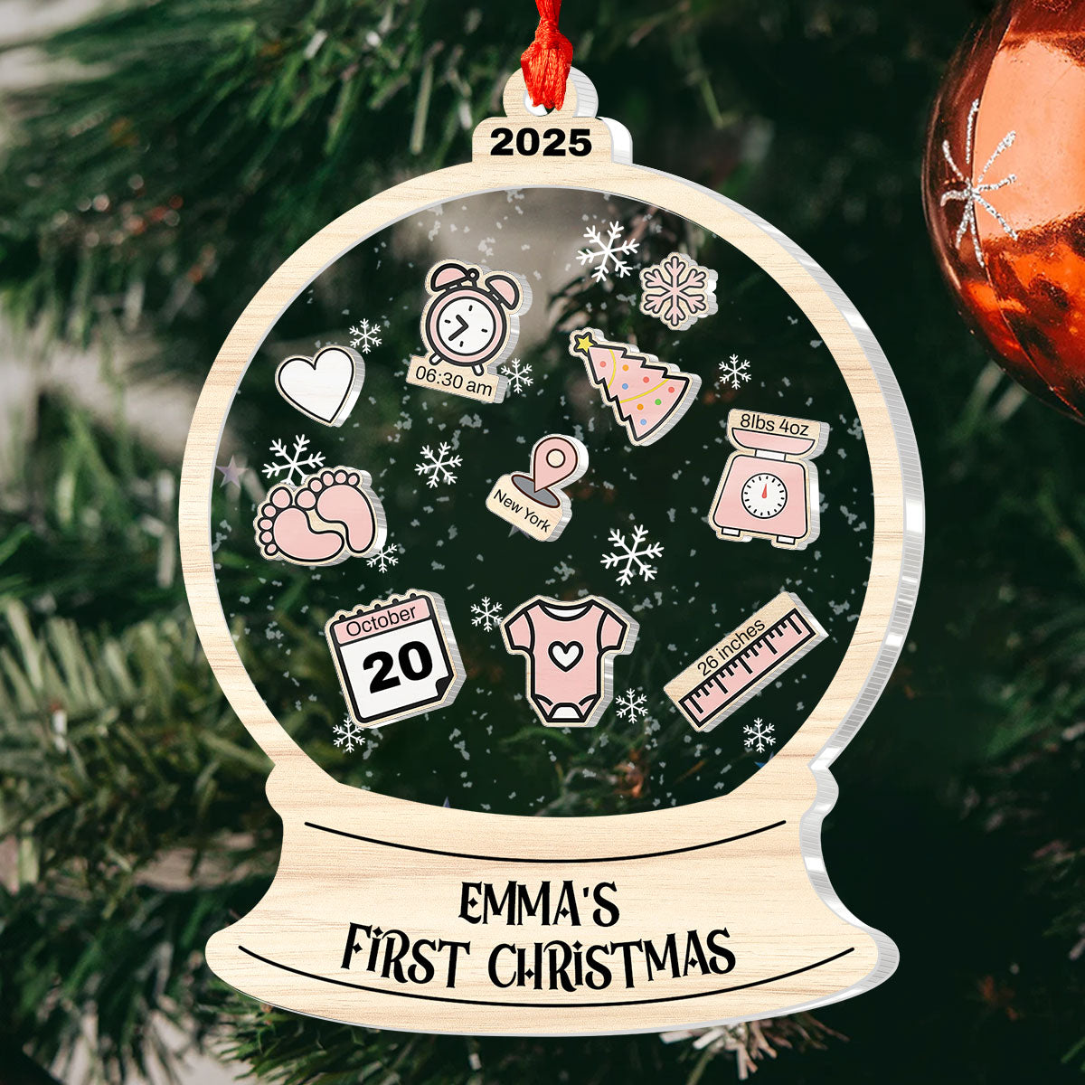 Baby's First Christmas Snow Globe - Personalized 3 Layered Christmas Shaker Ornament FCCSOLETN2467T