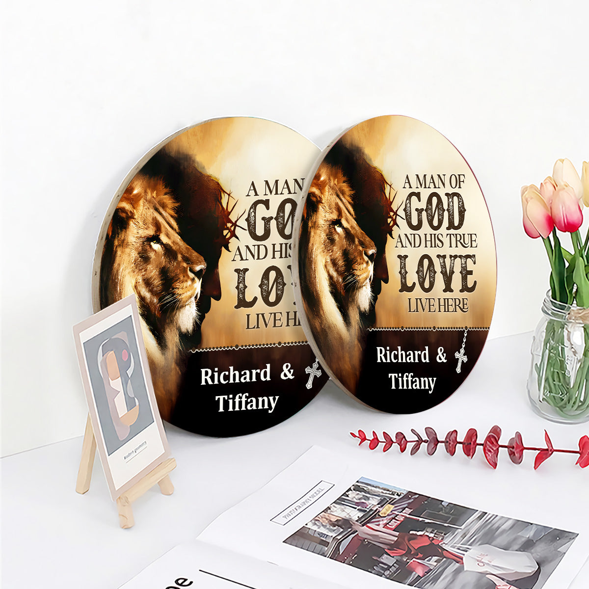 A Man Of God And His True Love Live Here - Personalized Wooden Sign