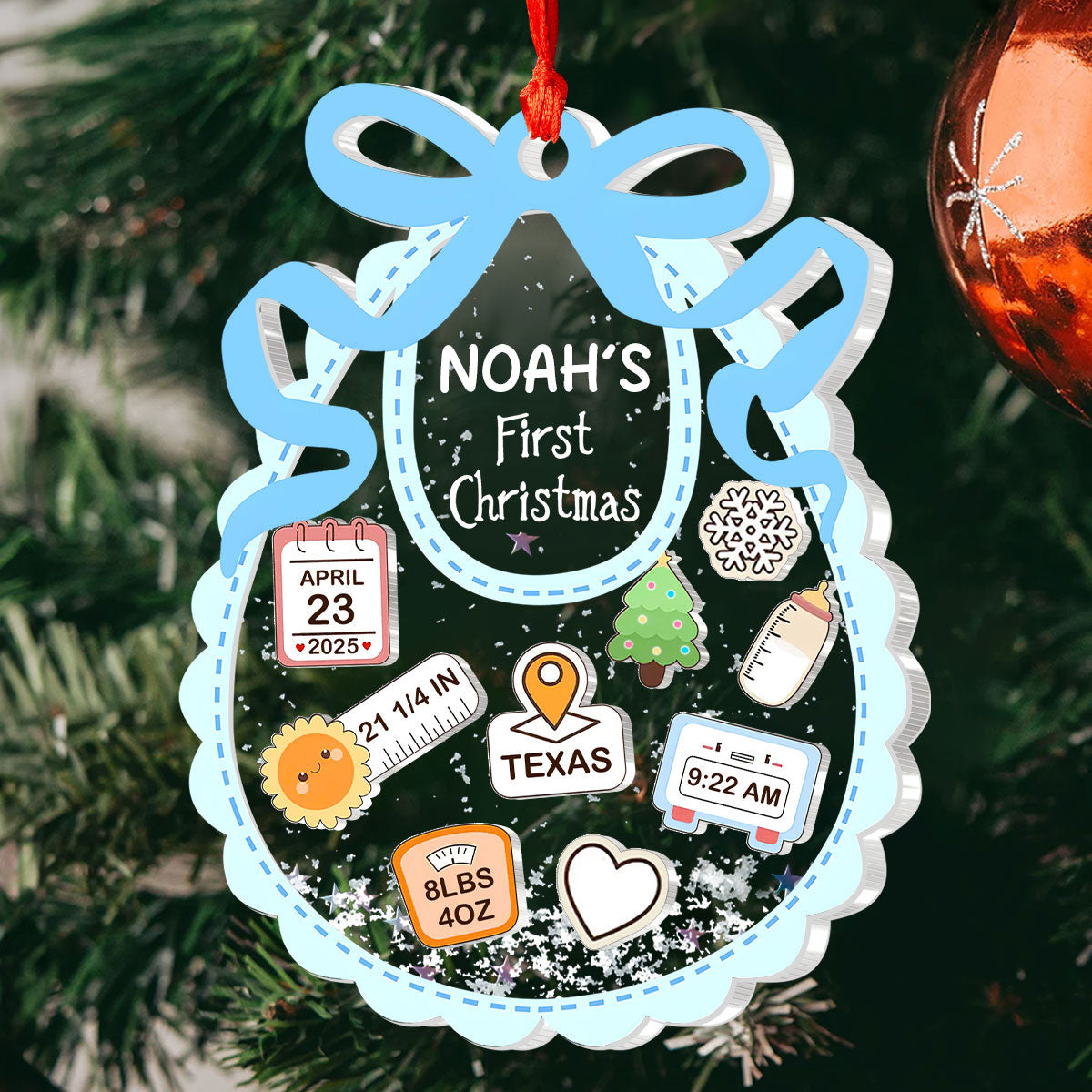 First Christmas Bib Heirloom - Personalized 3 Layered Christmas Shaker Ornament