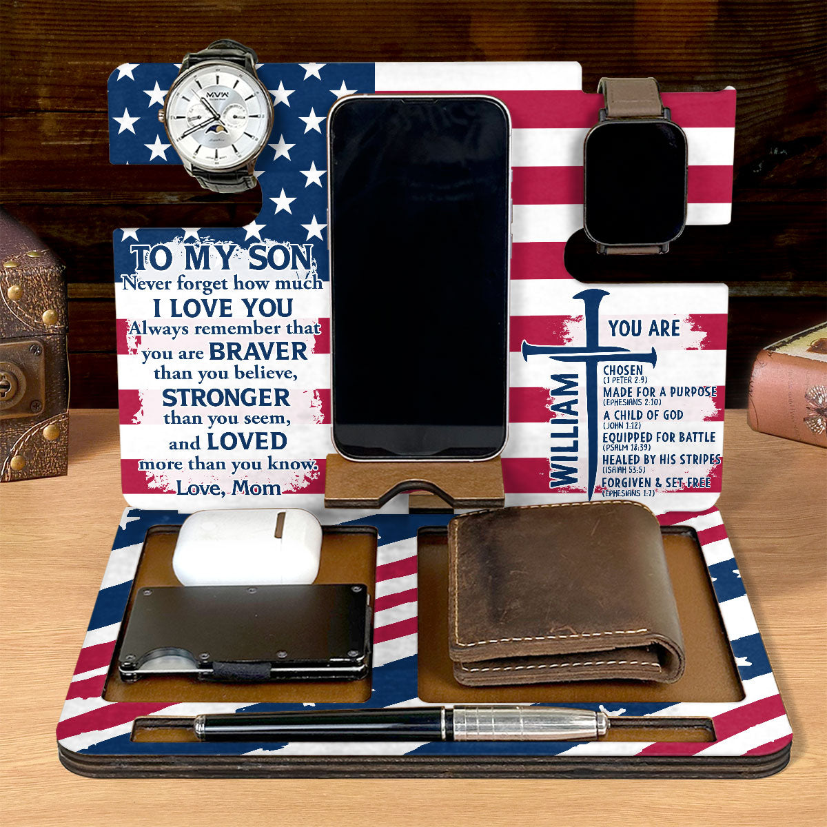 Equipped By Faith - Personalized Wooden Docking Station