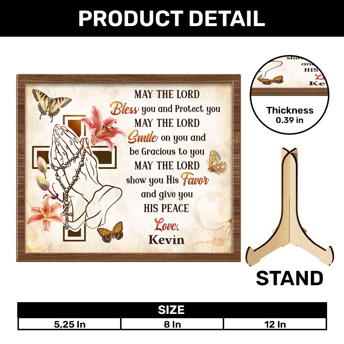 May The Lord Bless You - Personalized 2-Layered Wooden Plaque