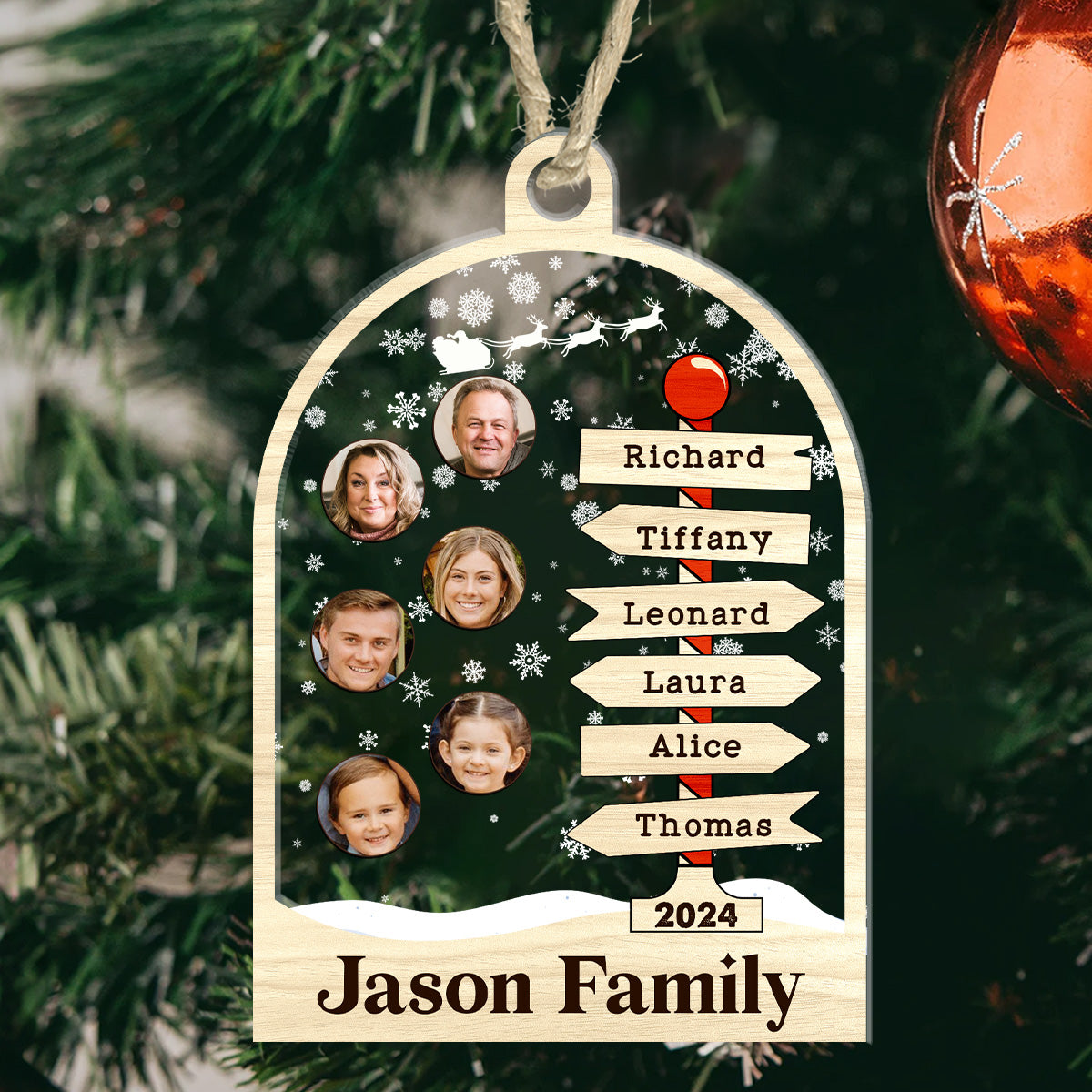 Family Direction Sign - Personalized 3 Layered Christmas Shaker Ornament FCCSOLETN2502T