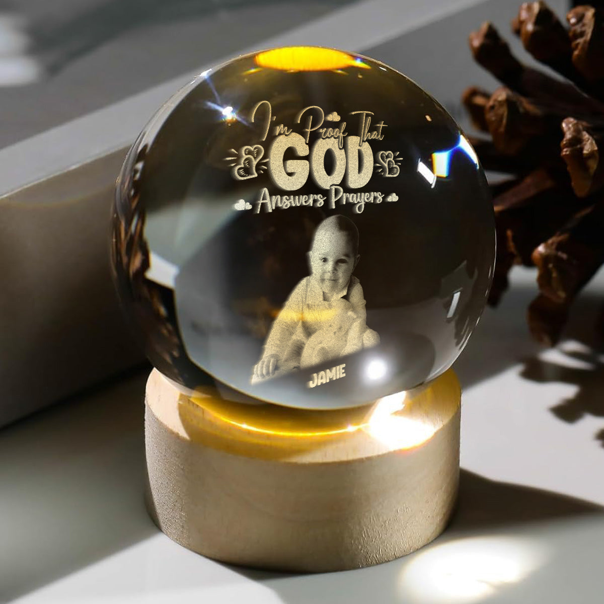 That God Answers Prayer Baby - Personalized Wooden Base Crystal Lamp