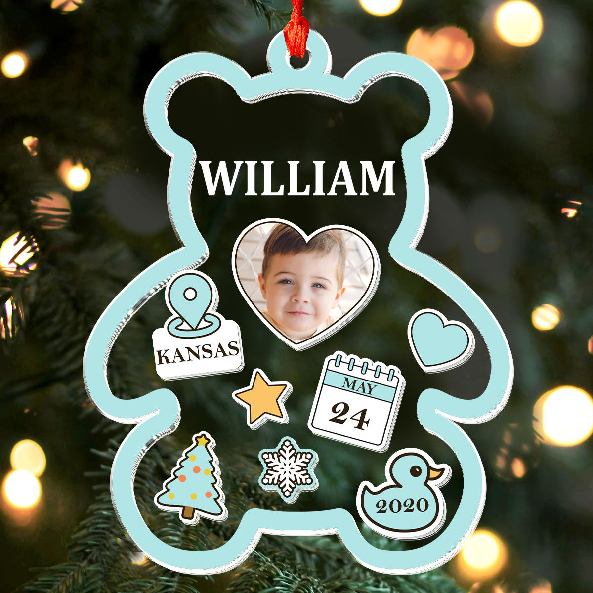 Cute Bear - Personalized 3 Layered Christmas Shaker Ornament