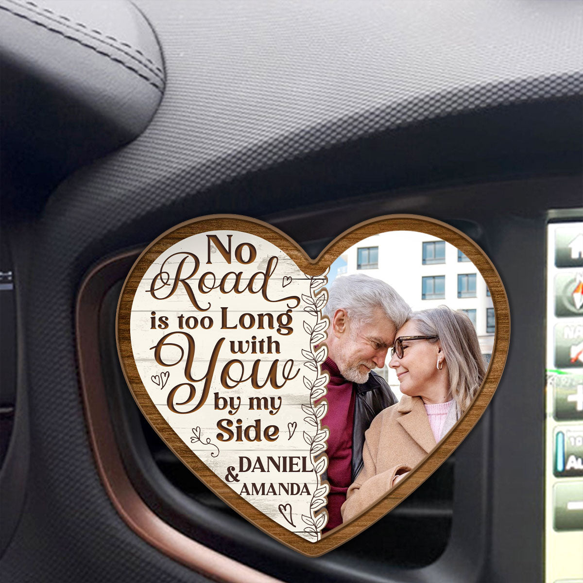 No Road Is Too Long With You By My Side - Personalized Car Visor Clip