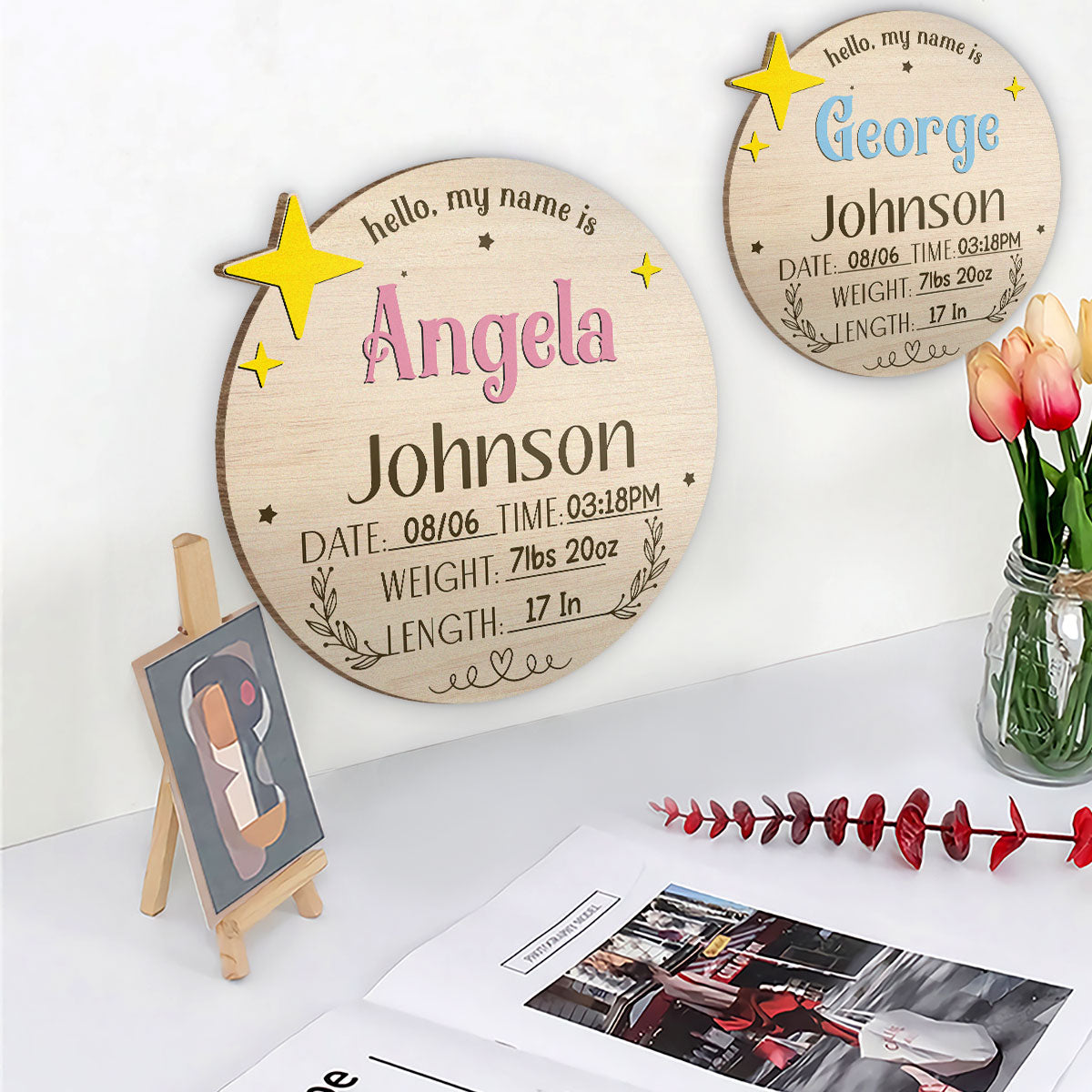 Custom Baby Arrival Announcement - Personalized Wooden Sign