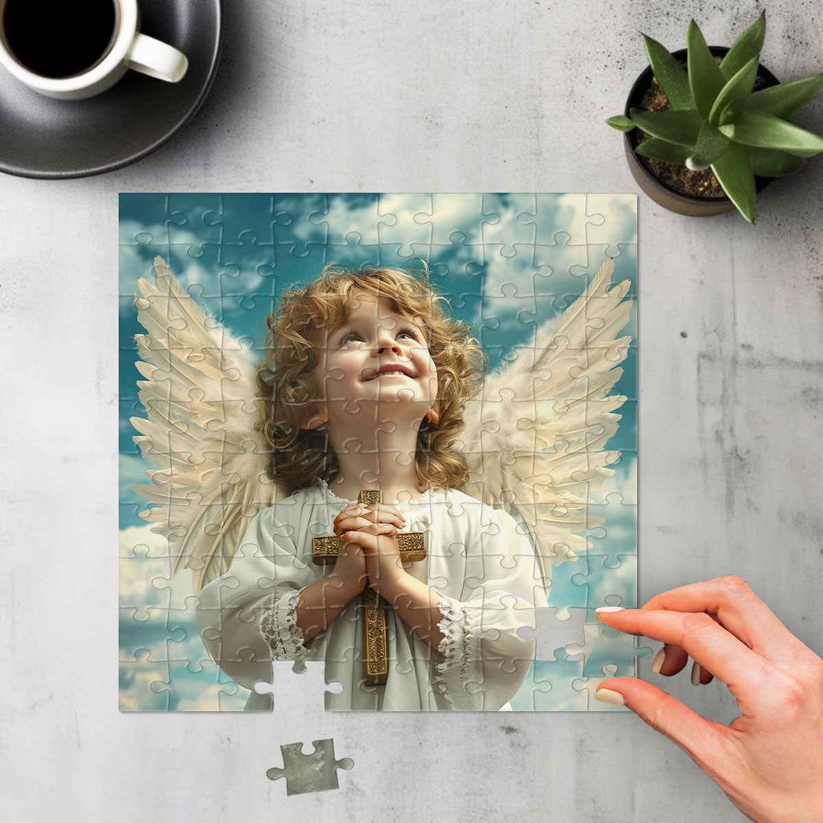 Angel Boy with Cross - Square Jigsaw Puzzle JPM01