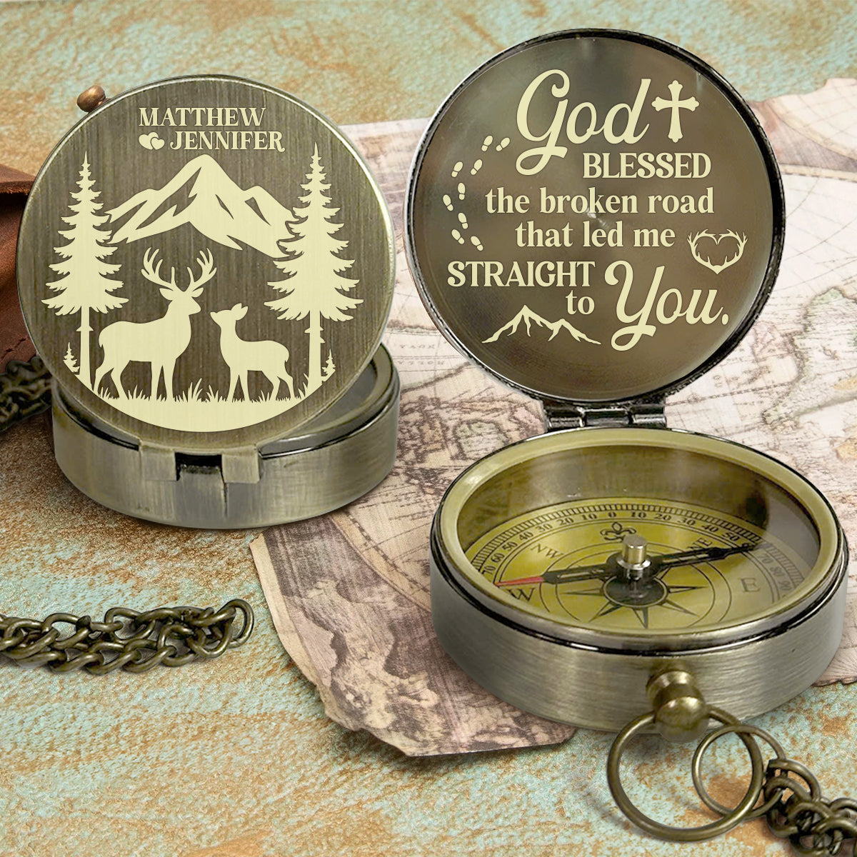 God Blessed The Broken Road - Personalized Compass