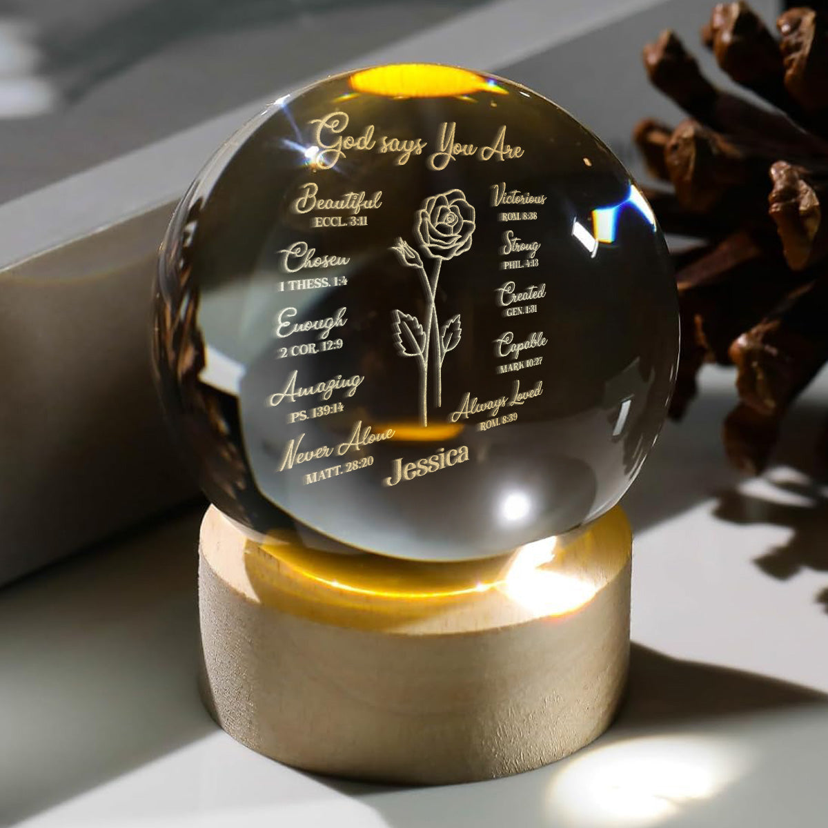 God Says You Are - Personalized Wooden Base Crystal Lamp