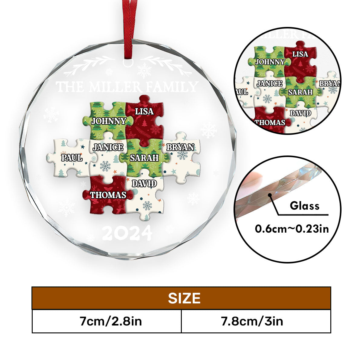 Family Puzzle - Personalized Custom Glass Ornament FCURGOPLEHA2598T