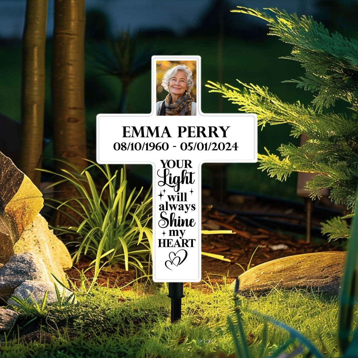 Personalized Solar Powered Lighted White Cross | Memorial Quotes For Christian SPLWCH01-09