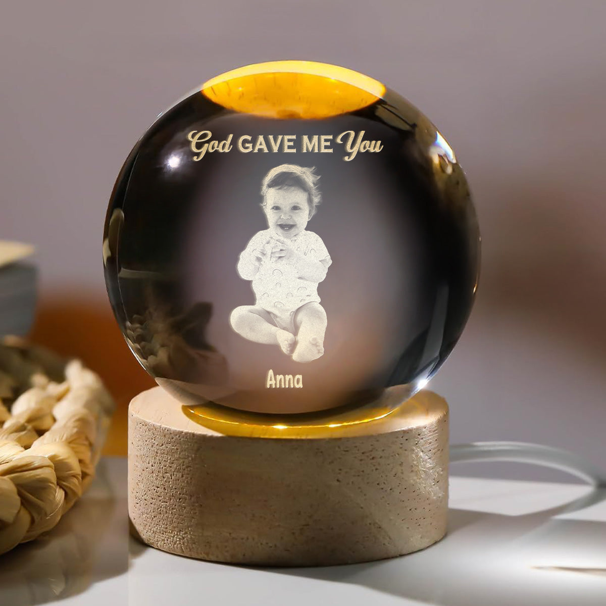 God Gave Me You Baby - Personalized Wooden Base Crystal Lamp