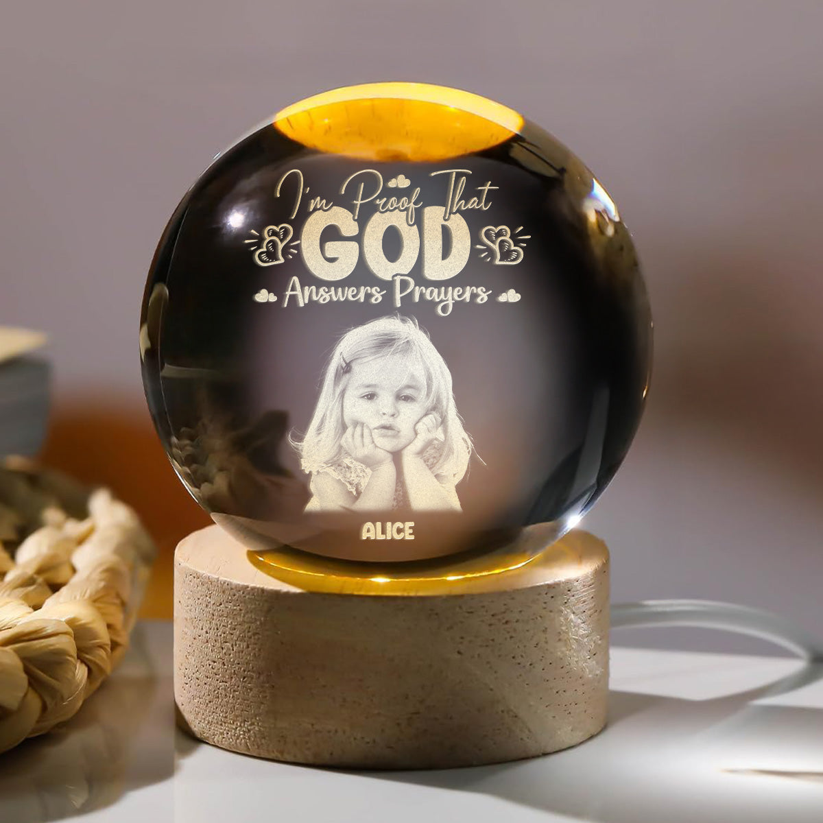 That God Answers Prayer Baby - Personalized Wooden Base Crystal Lamp
