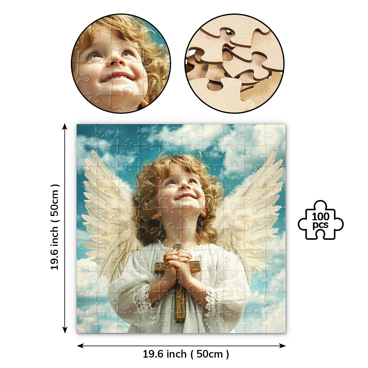 Angel Boy with Cross - Square Jigsaw Puzzle JPM01