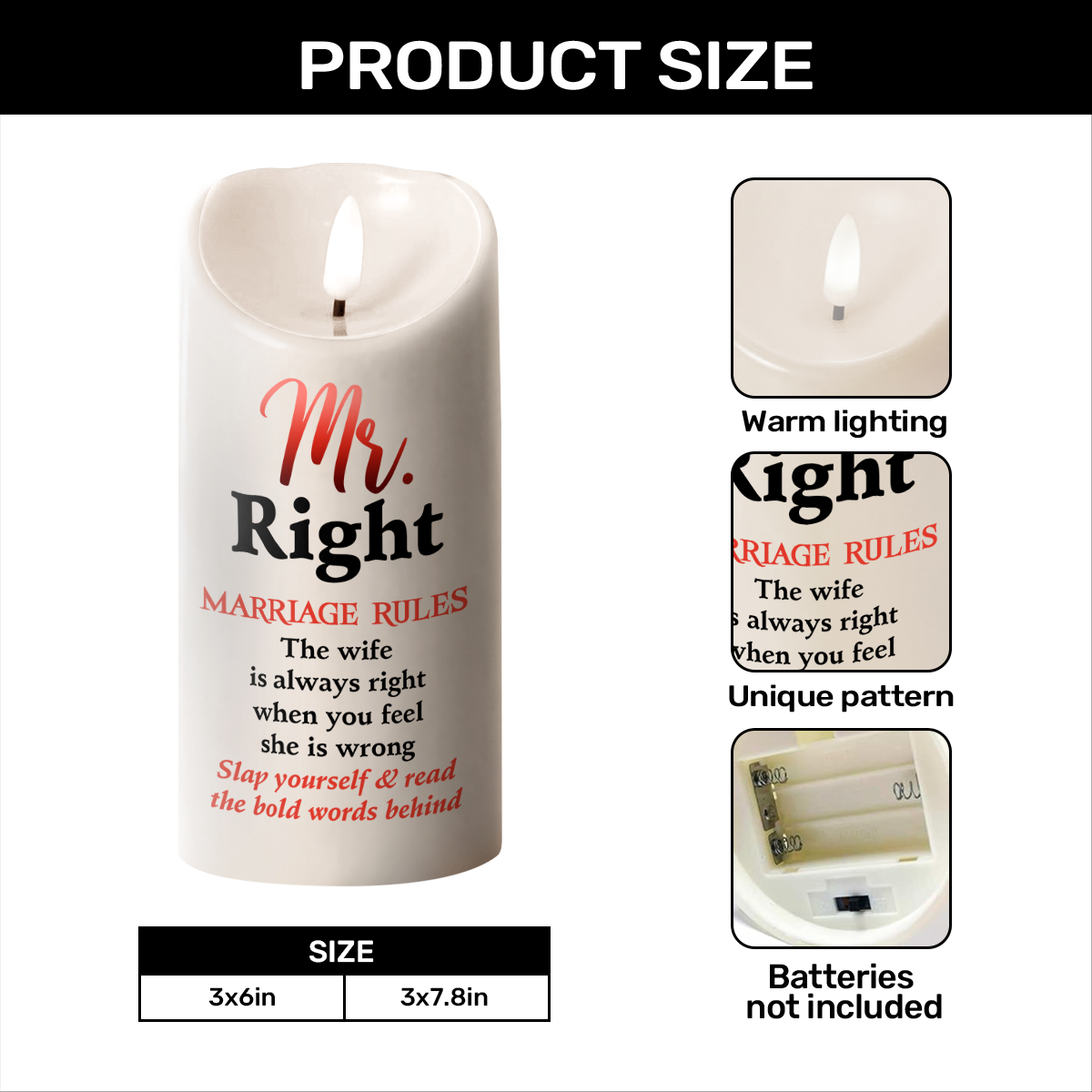 Mr. Right And Mrs. Always Right - Personalized Flameless LED Candle