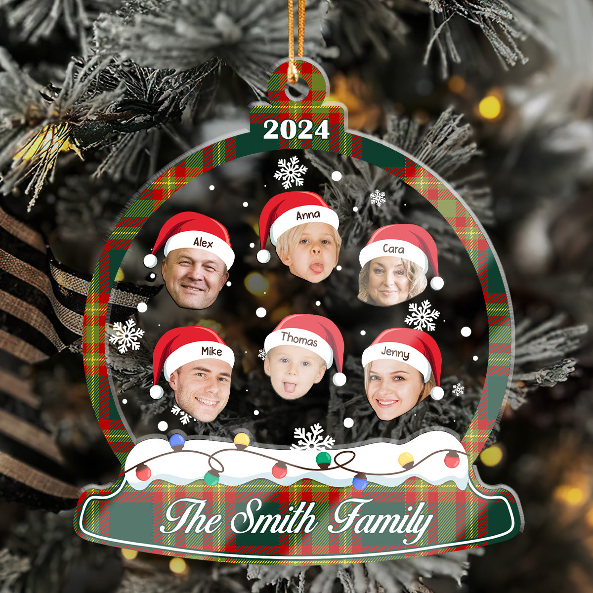 Family In Snow Globe - Personalized 3 Layered Christmas Shaker Ornament FCCSOLETN2489D