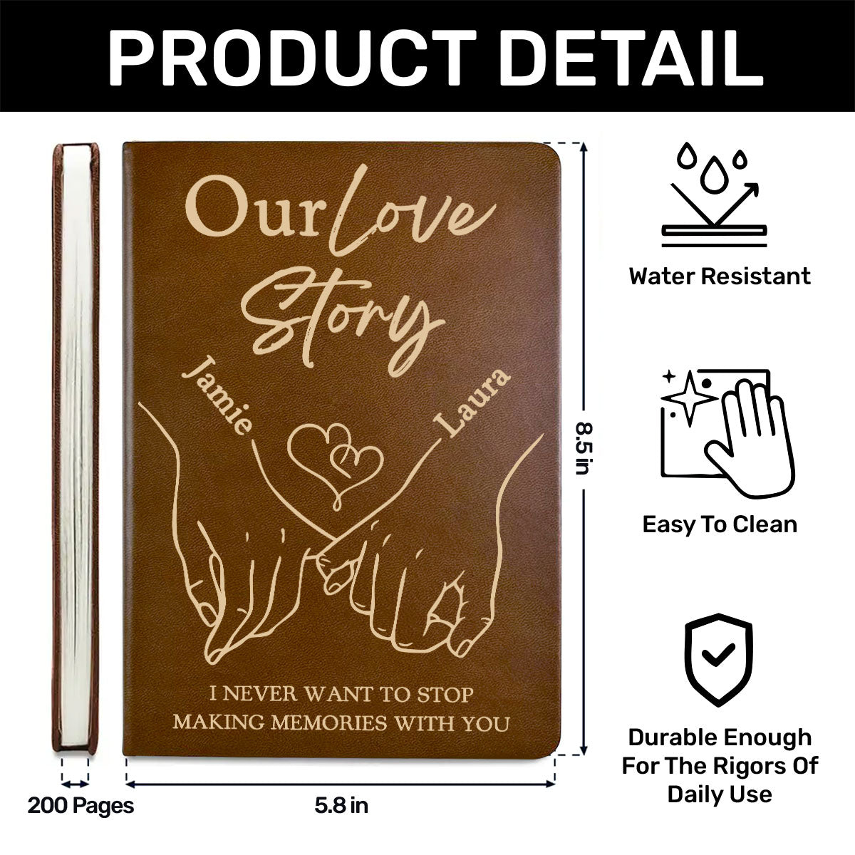 Our Love Story - Personalized Leather Cover Notebook